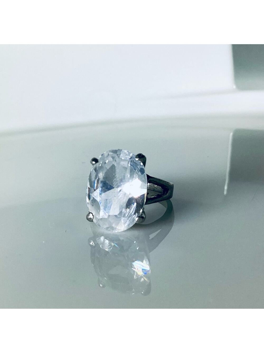 Oval Crystal Solitaire Ring
